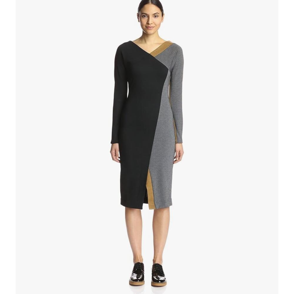 Ronen Chen Nelly Colorblock Long Sleeve Asymmetrical Sheath Dress Size 10 NWT